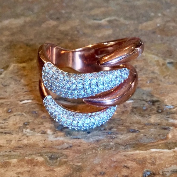 Bronzo Italia Pave Crystal Interlocking Ring Italy - Picture 4 of 5